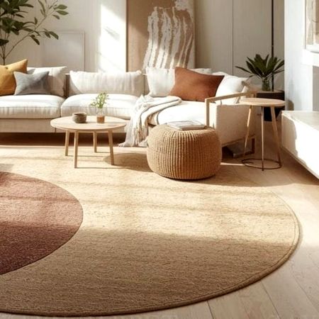 Handcrafted Round Neutral Brown Living Room Rug